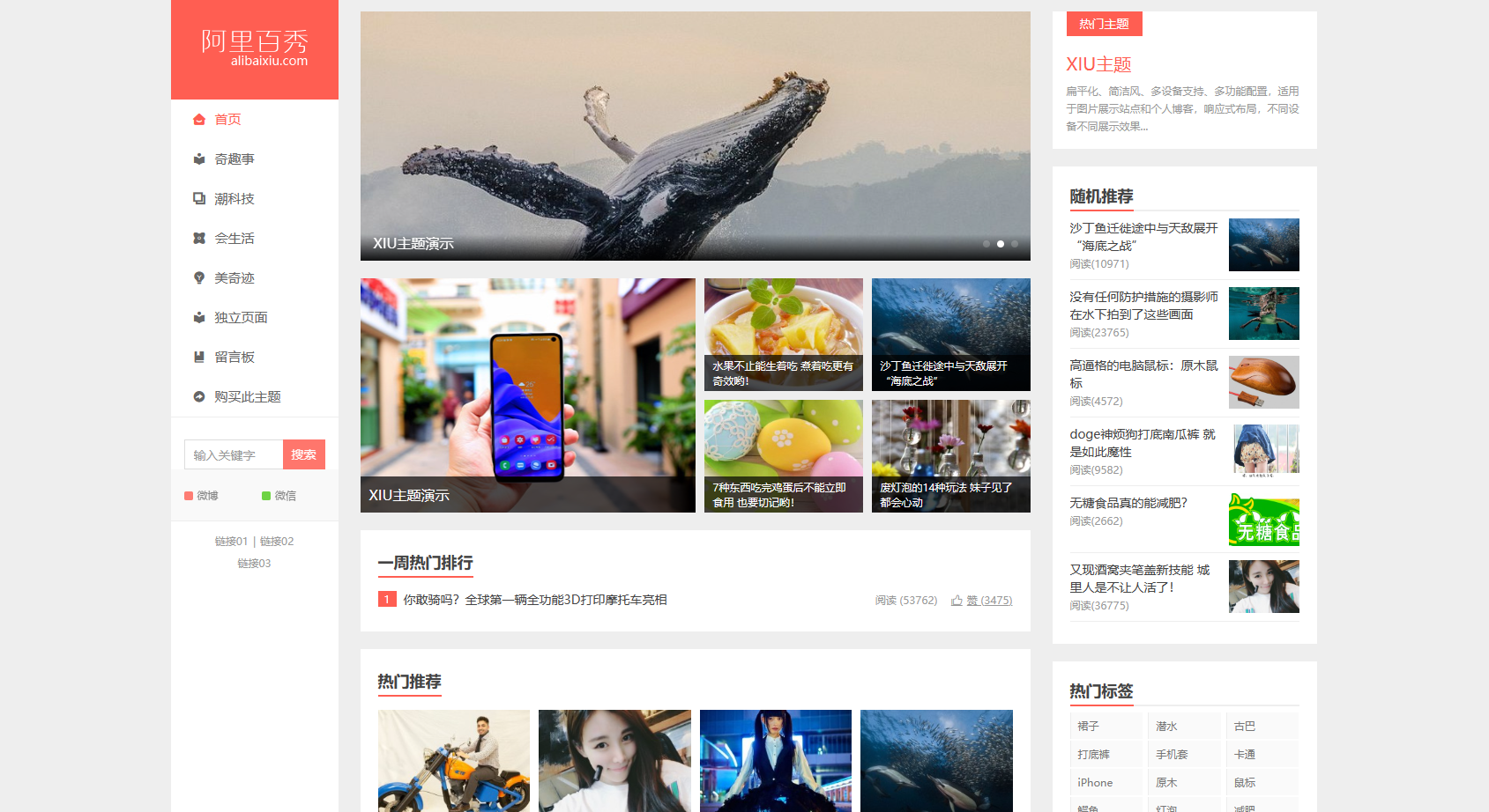WordPress主题 阿里百秀XIU v7.7版本 – 简洁美观的多功能主题，完美适配PC和移动端网站