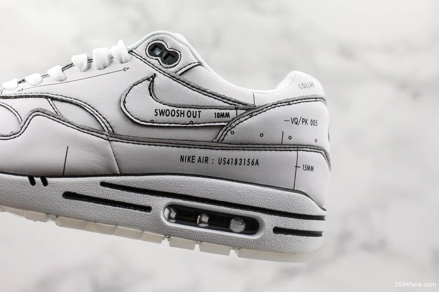 耐克Nike Air Max 1 Sketch Schematic联名款公司级手绘涂鸦小气垫手稿二次元黑线描绘小气垫运动潮鞋 货号:CJ4286-100
