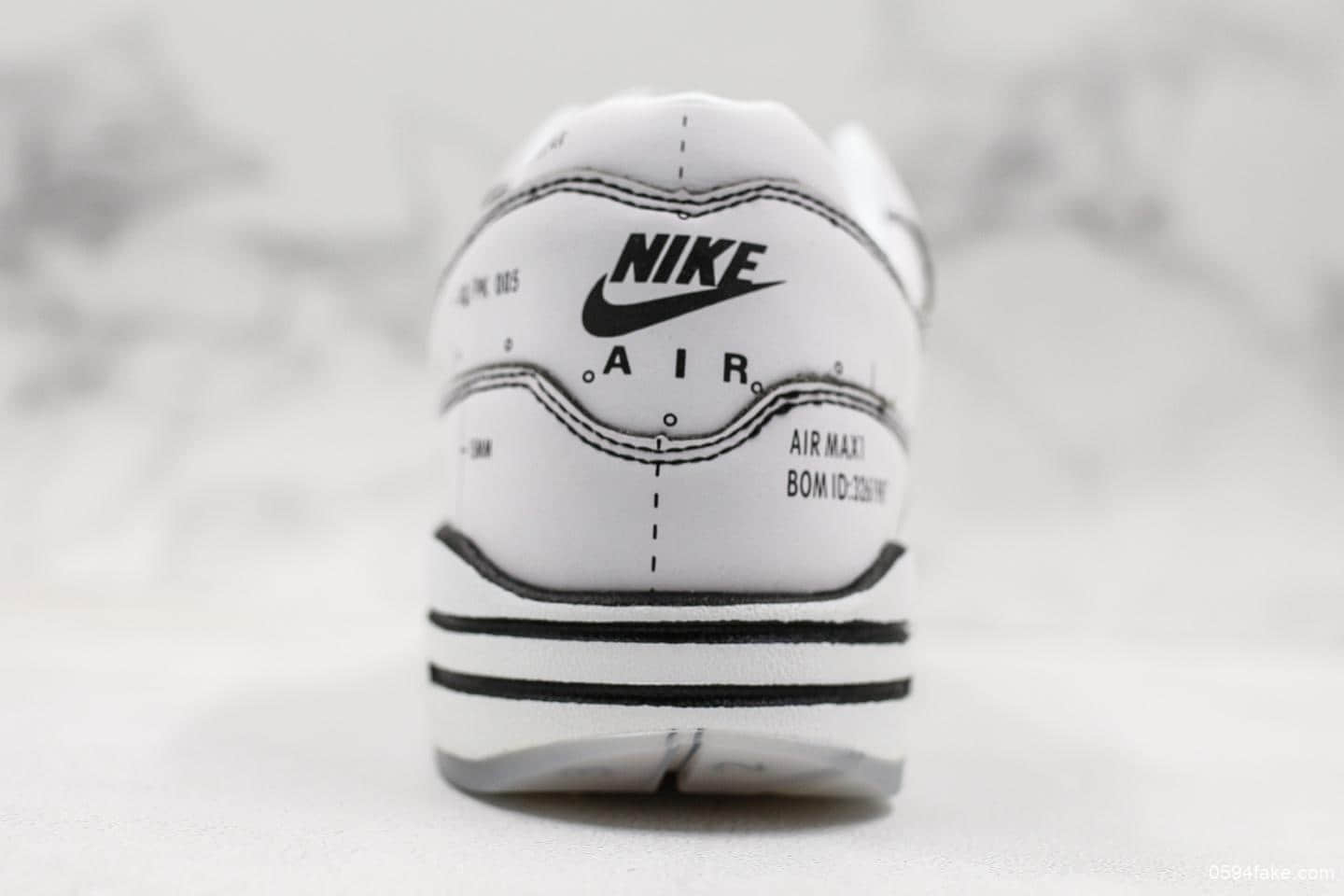 耐克Nike Air Max 1 Sketch Schematic联名款公司级手绘涂鸦小气垫手稿二次元黑线描绘小气垫运动潮鞋 货号:CJ4286-100