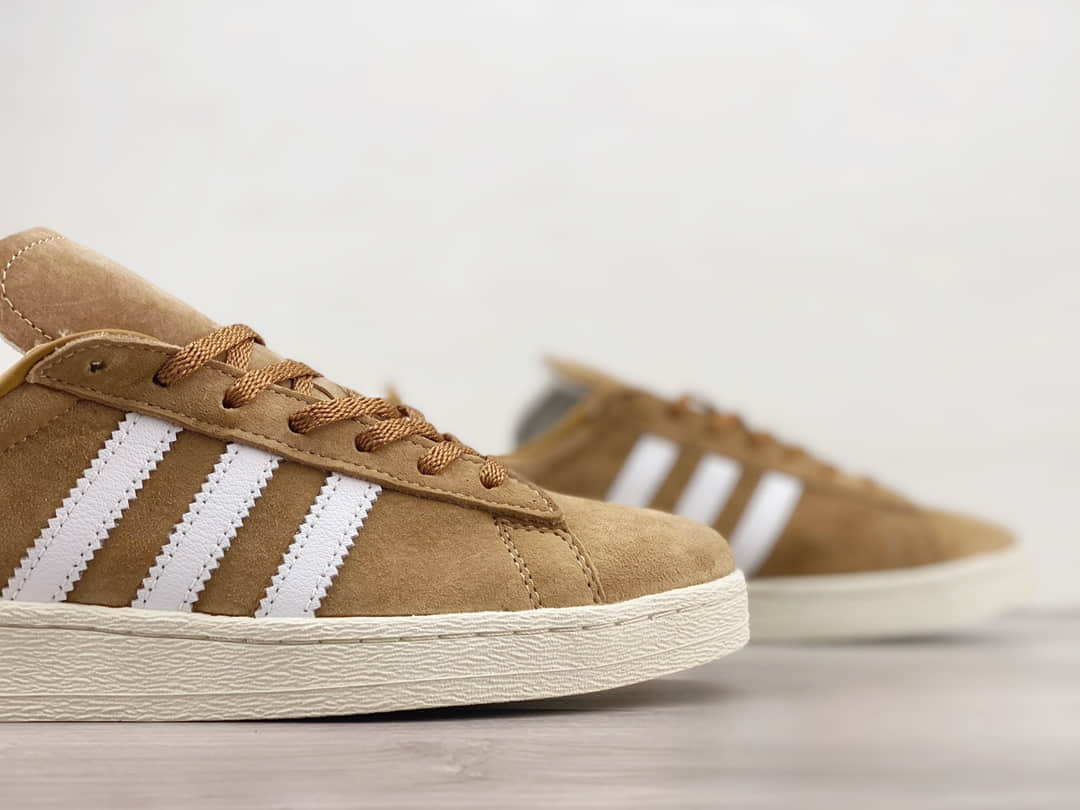 阿迪达斯adidas Campus 80S纯原版本三叶草棕白色复古板鞋 莆田阿迪达斯工厂 货号:ID7317