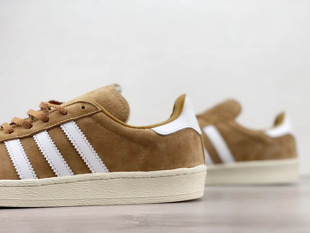 阿迪达斯adidas Campus 80S纯原版本三叶草棕白色复古板鞋 莆田阿迪达斯工厂 货号:ID7317