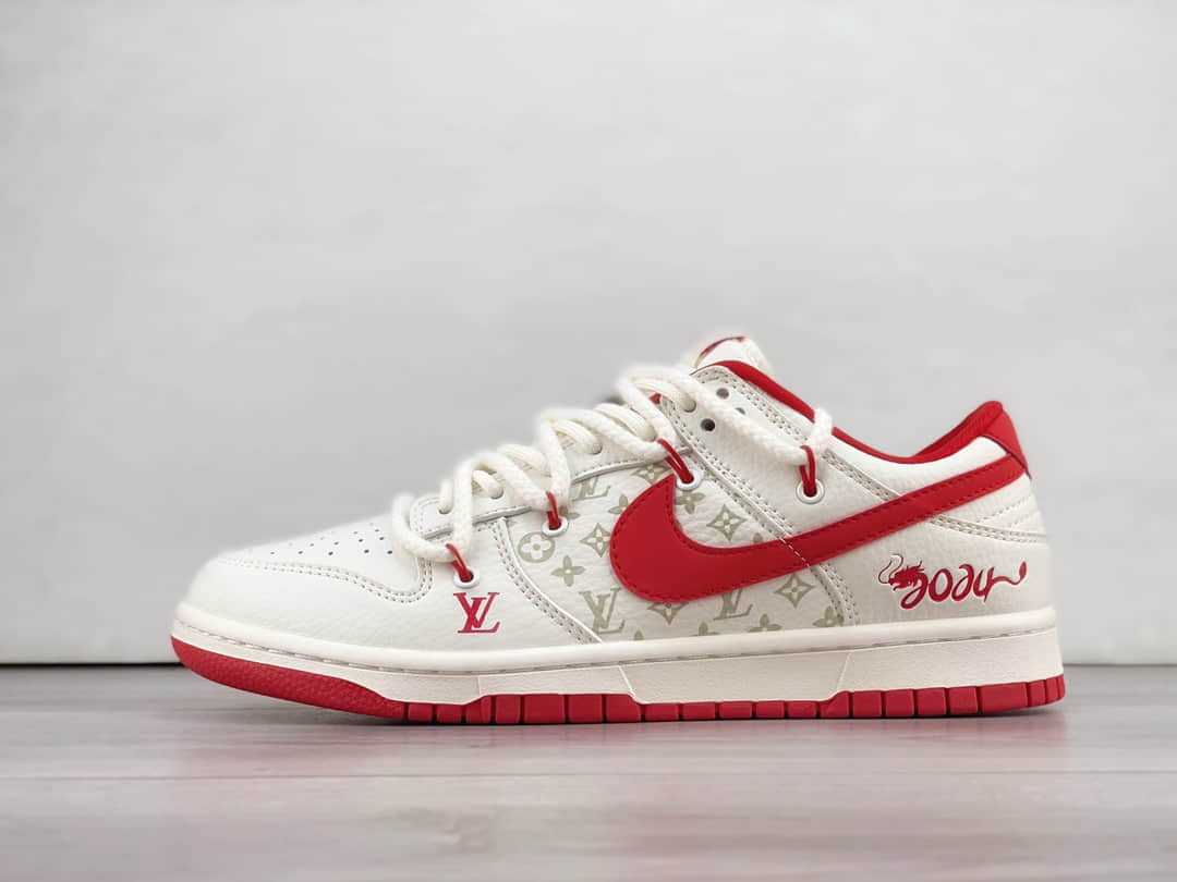 耐克Nike SB Dunk Low纯原版本LV联名SB Dunk中国红绑带低帮板鞋 莆田耐克代理 货号:SJ2068-228