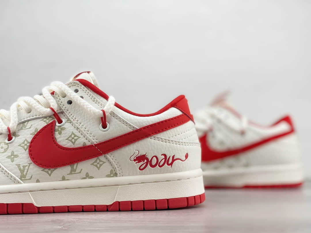 耐克Nike SB Dunk Low纯原版本LV联名SB Dunk中国红绑带低帮板鞋 莆田耐克代理 货号:SJ2068-228