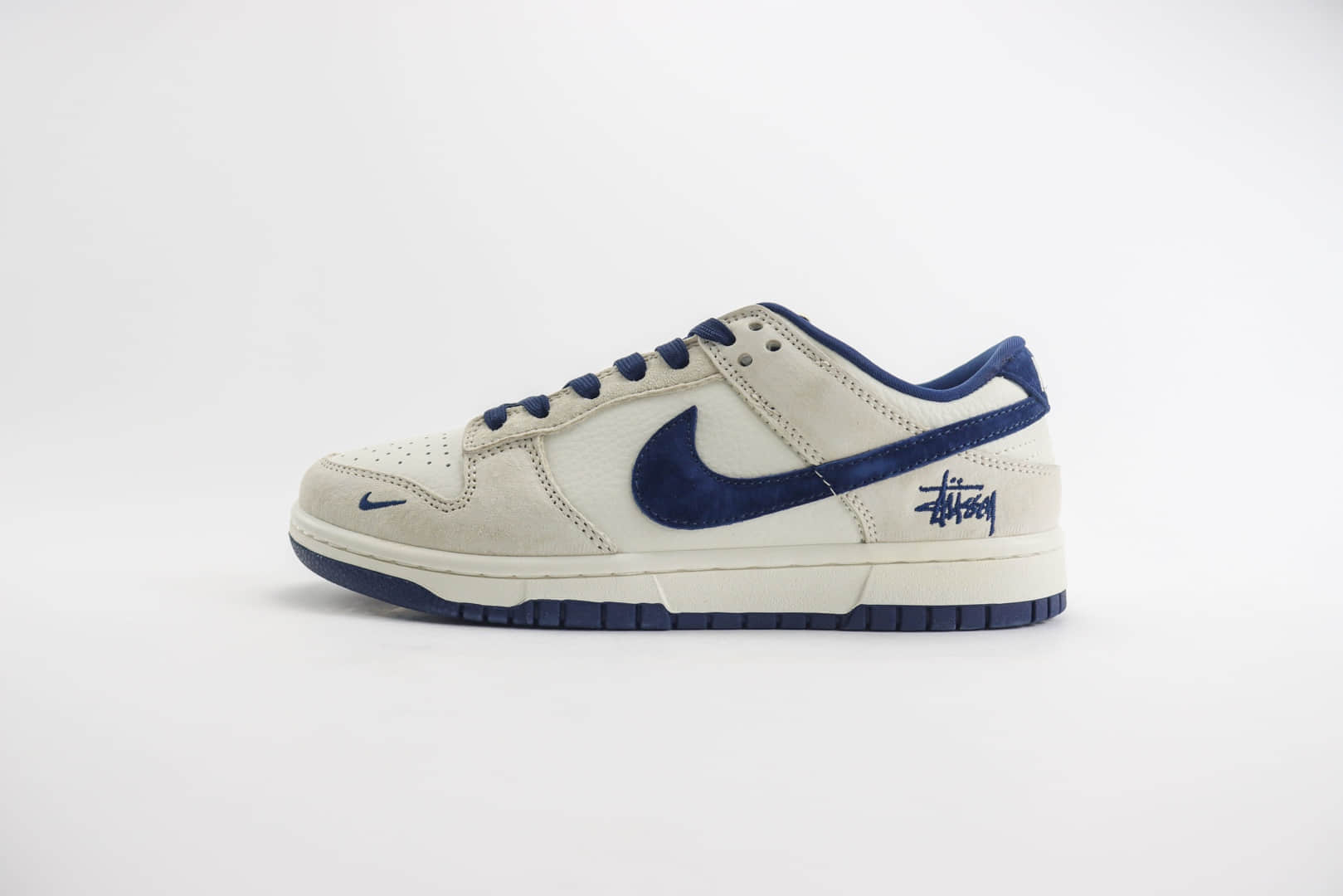 耐克Stussy x Nike Dunk Low纯原版本斯图西联名Dunk灰白海军蓝猪八革双勾板鞋 莆田耐克工厂 (ID:102559) - 图片1