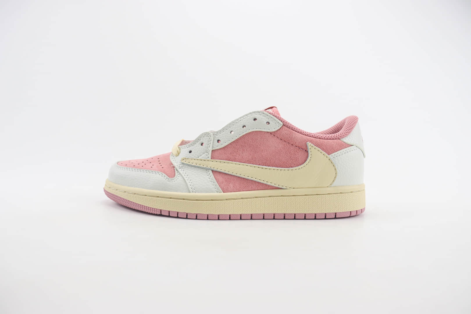 耐克Travis Scott x Air Jordan 1 Low纯原版本低帮AJ1桃粉白倒钩TS联名板鞋 莆田耐克工厂 货号:DM7866-600