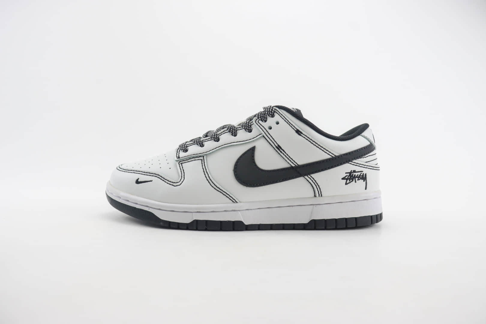耐克Stussy x Nike Dunk Low纯原版本斯图西联名Dunk白黑缝线板鞋 莆田天花板Dunk (ID:104447) - 图片1