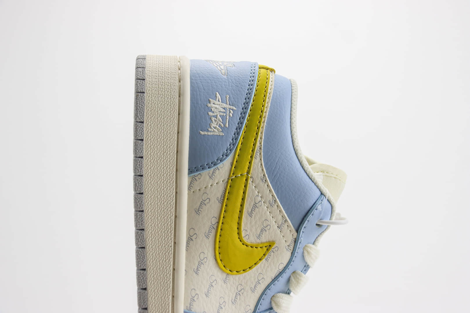 乔丹Stussy x Air Jordan 1 Low纯原版本斯图西AJ1联名白蓝黄板鞋 莆田AJ工厂 货号:WG8850-007