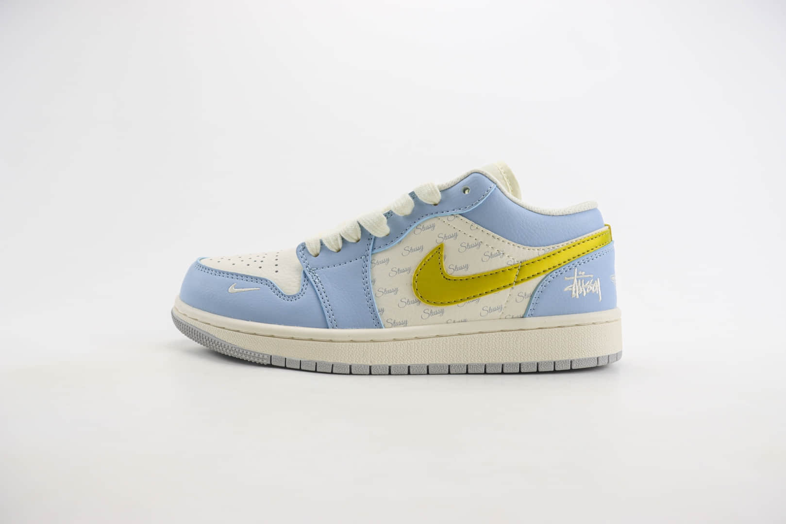 乔丹Stussy x Air Jordan 1 Low纯原版本斯图西AJ1联名白蓝黄板鞋 莆田AJ工厂 货号:WG8850-007