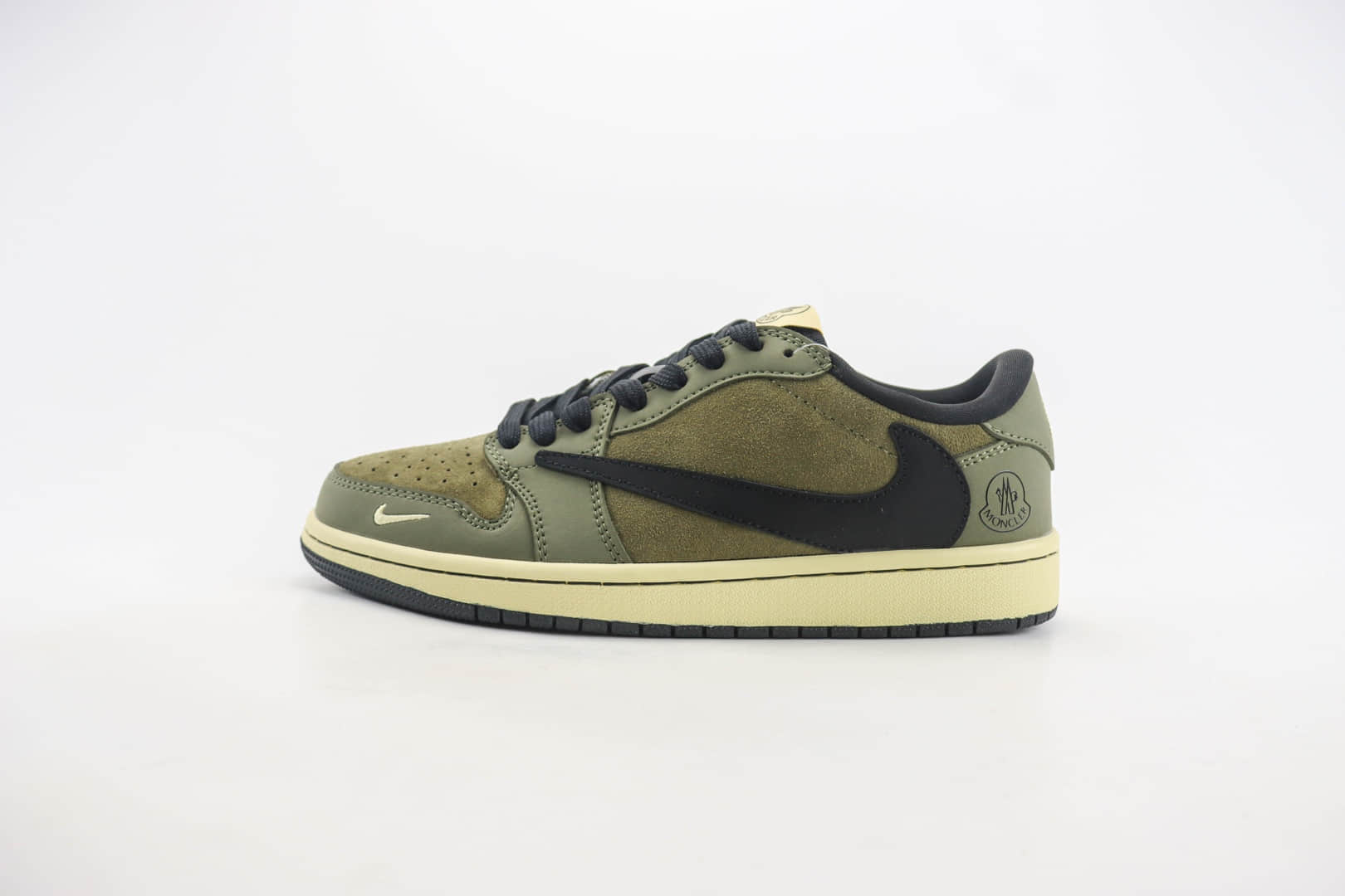 乔丹Moncler x Air Jordan 1 Low纯原版本蒙口联名AJ1军绿黑勾低帮板鞋 莆田天花板AJ1 货号:CH6336-007