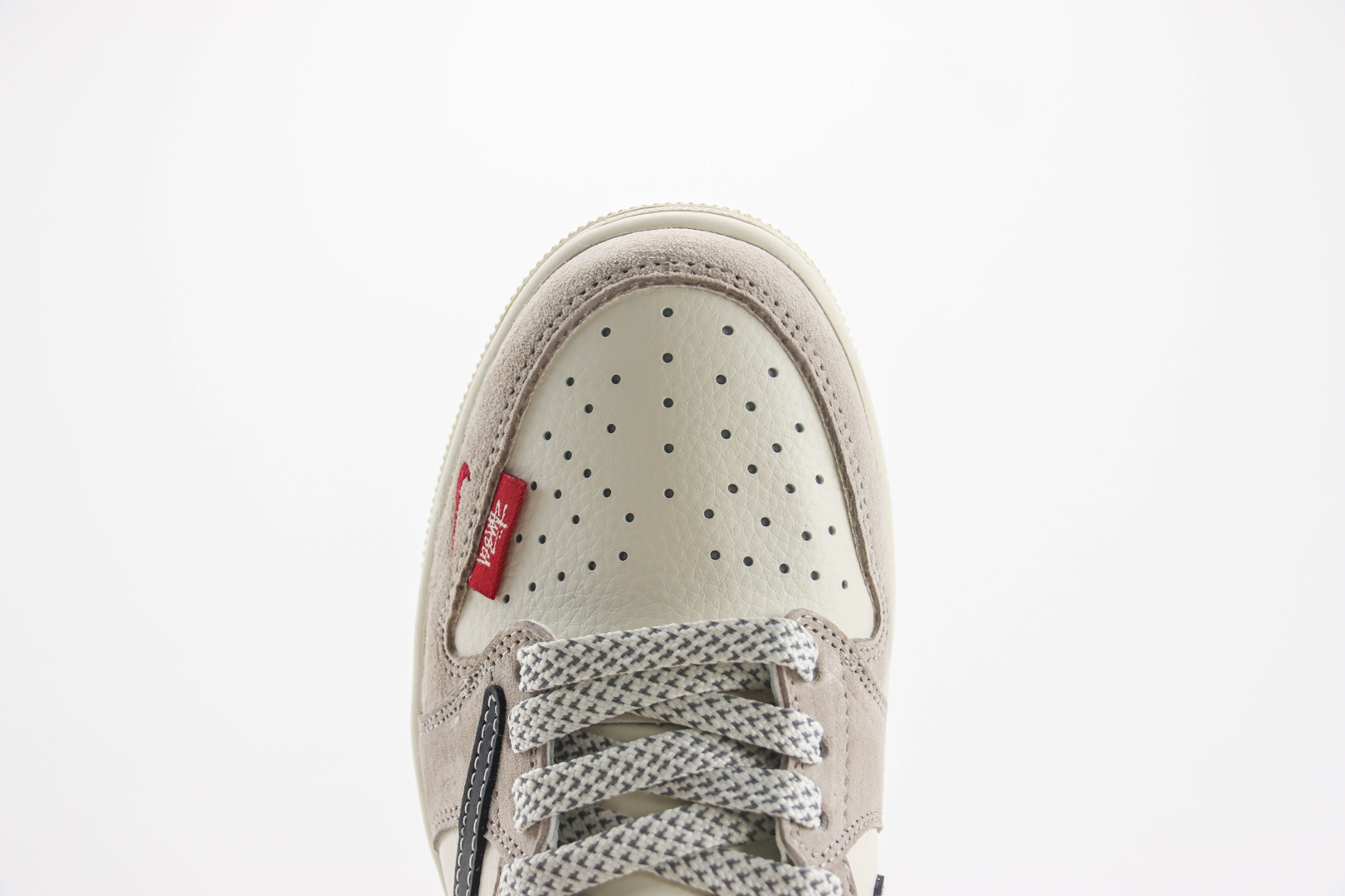 乔丹Stussy x Air Jordan 1 Low纯原版本斯图西联名AJ1白浅咖黑勾板鞋 莆田AJ货源 货号:SJ2068-131