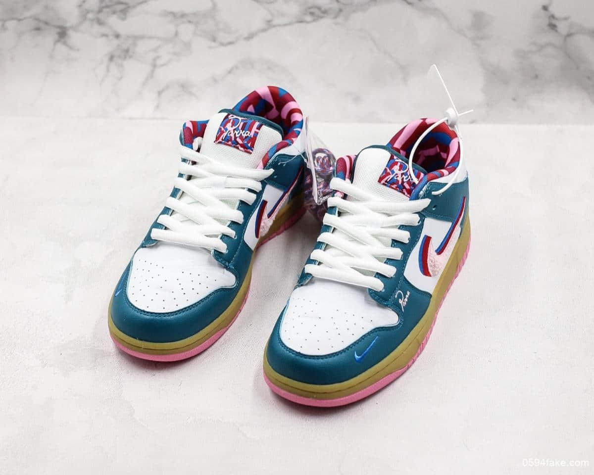 耐克Parra x Nike SB Dunk Low蓝粉色纯原版本带半码原盒原标 货号:CN4504-105