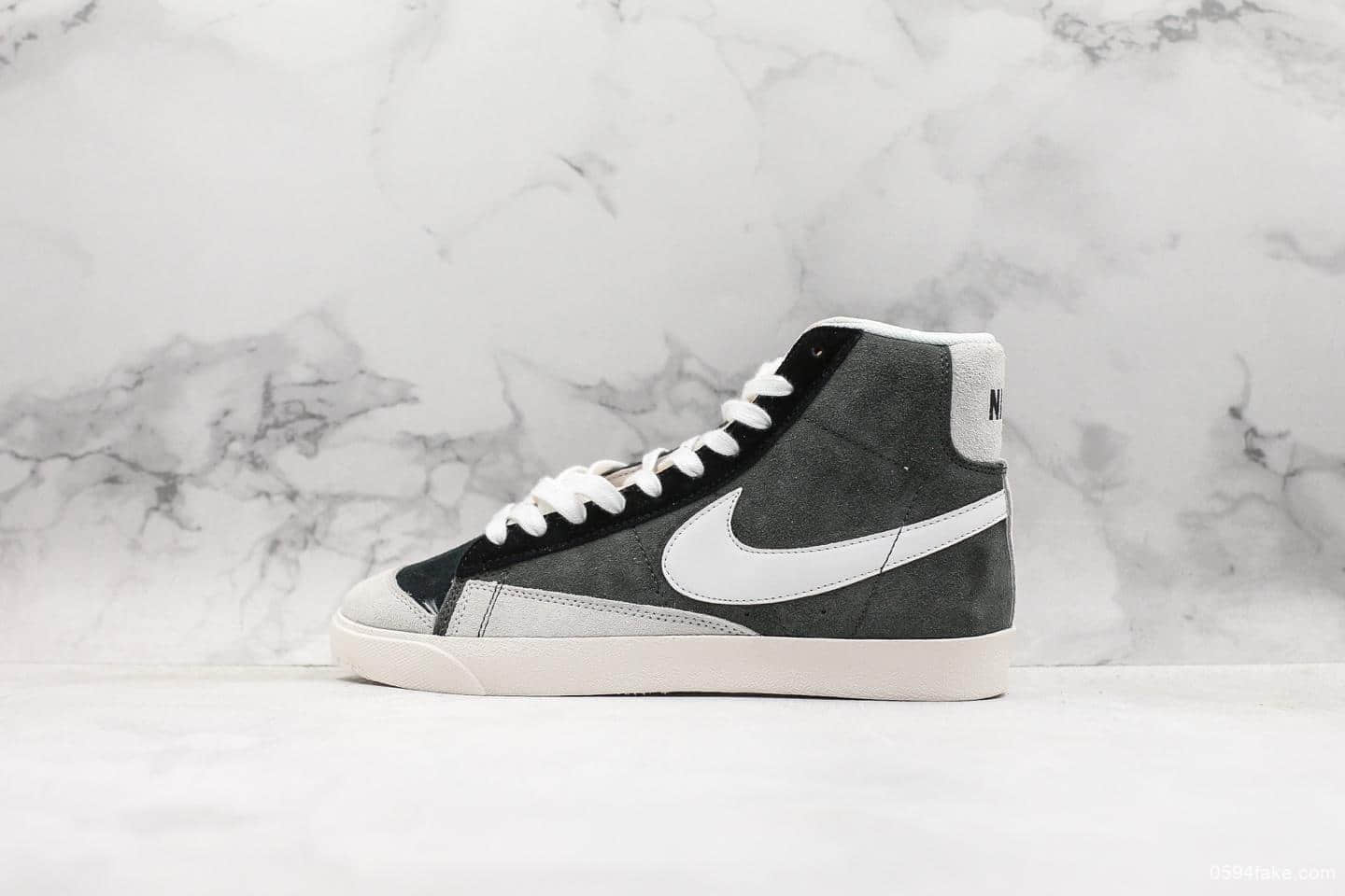 耐克Nike Blazer Mid ‘1977 Vintage WE公司级版本经典开拓者高帮百搭休闲运动板鞋麂皮深灰灰黑白钩 (ID:12128) - 图片1