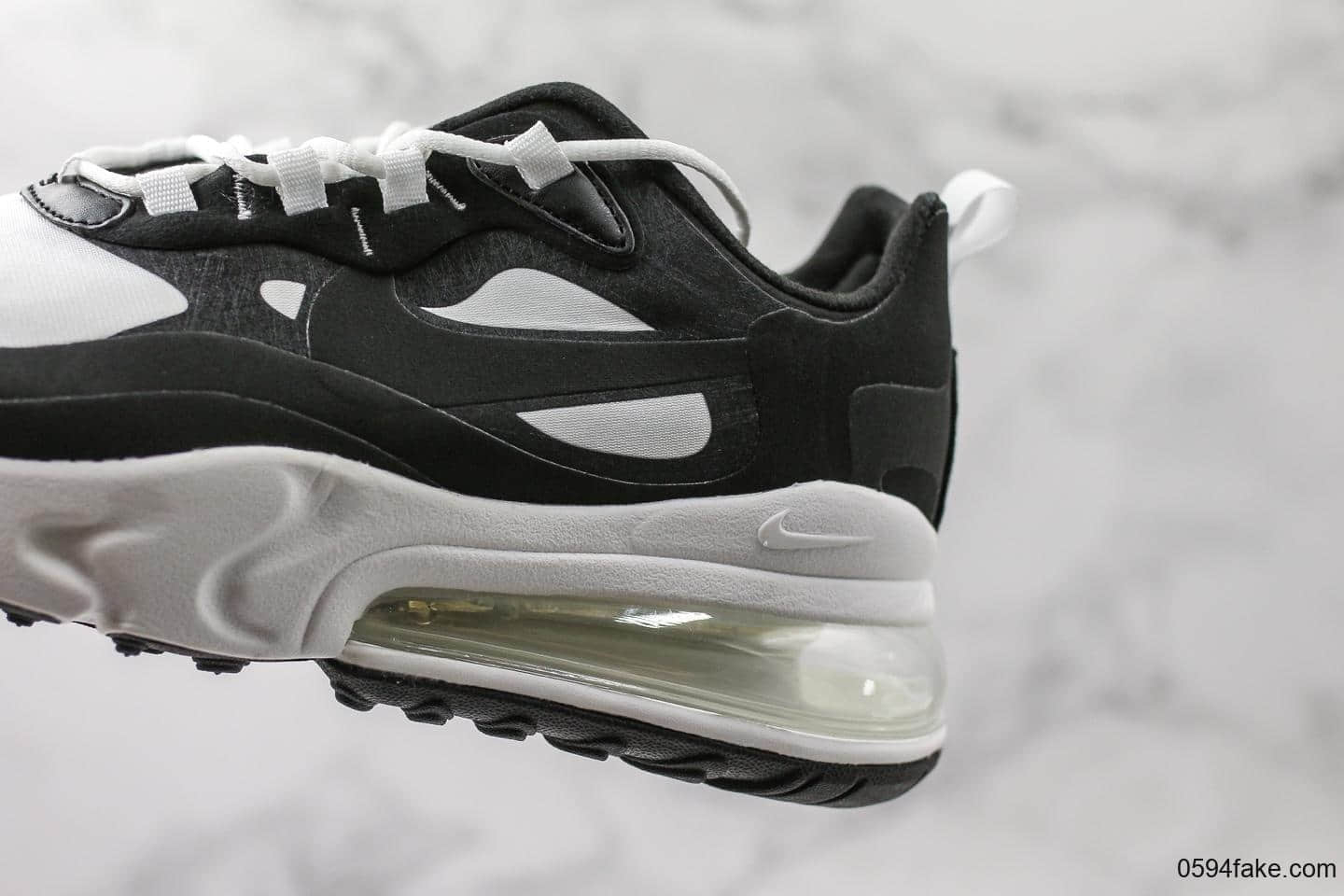 耐克Nike React Air Max 270公司级版本瑞亚高桥盾机能系列后半掌气垫百搭运动慢跑鞋黑泥灰白勾 货号:AQ9087-001