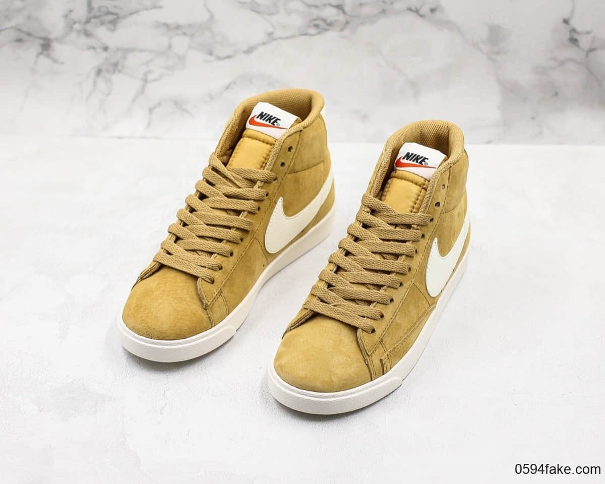 耐克Nike Blazer Mid Vintage Suede开拓者中帮休闲板鞋姜黄色公司级带半码 原版皮料精致质感 货号:917862-700