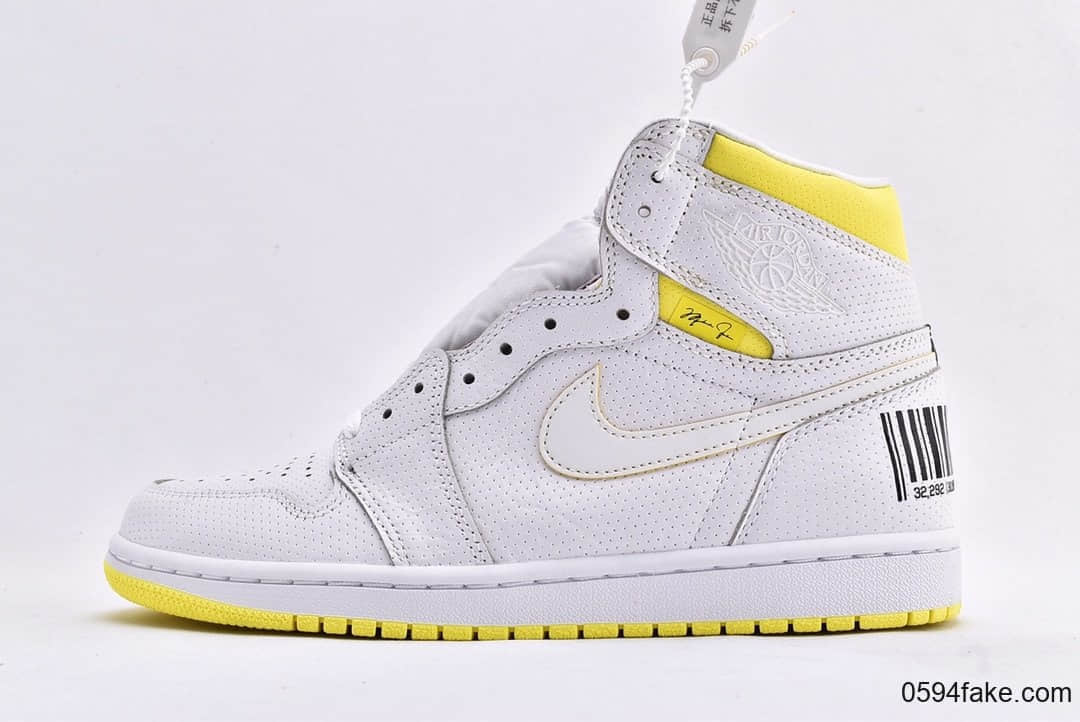 乔丹Air Jordan 1 AJ1 First纯原版本AJ1乔丹1代高帮篮球鞋头等舱飞行白黄航班二维码 (ID:16610) - 图片1