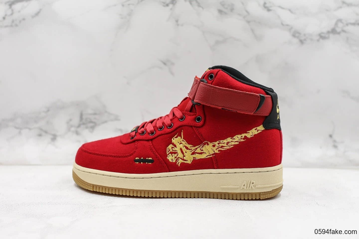 耐克nike Air Force 1 High Premium x maharishi纯原版本空军联名龙纹高帮中国红配色原厂刺绣大勾内置气垫 货号:CI3900-991