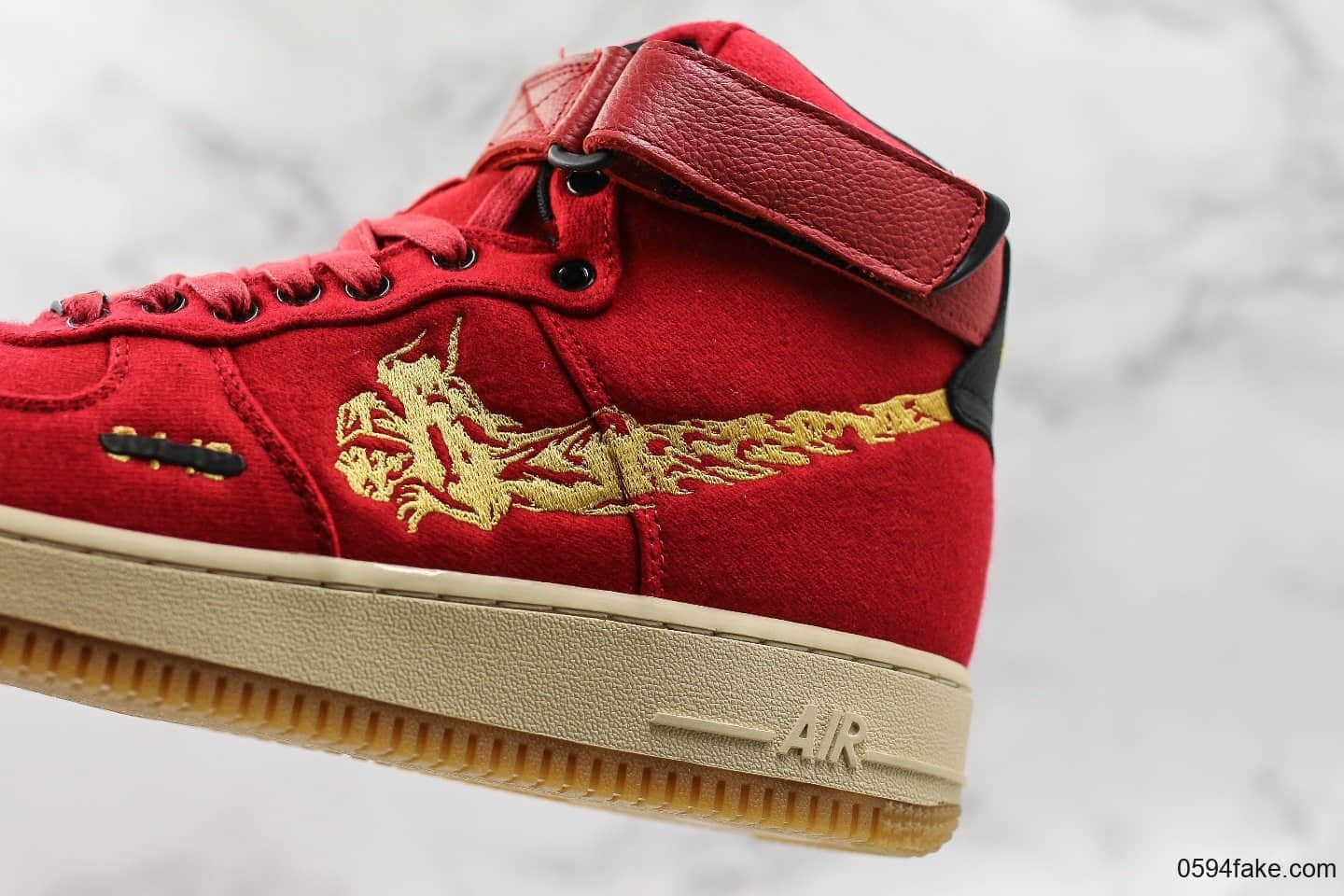 耐克nike Air Force 1 High Premium x maharishi纯原版本空军联名龙纹高帮中国红配色原厂刺绣大勾内置气垫 货号:CI3900-991