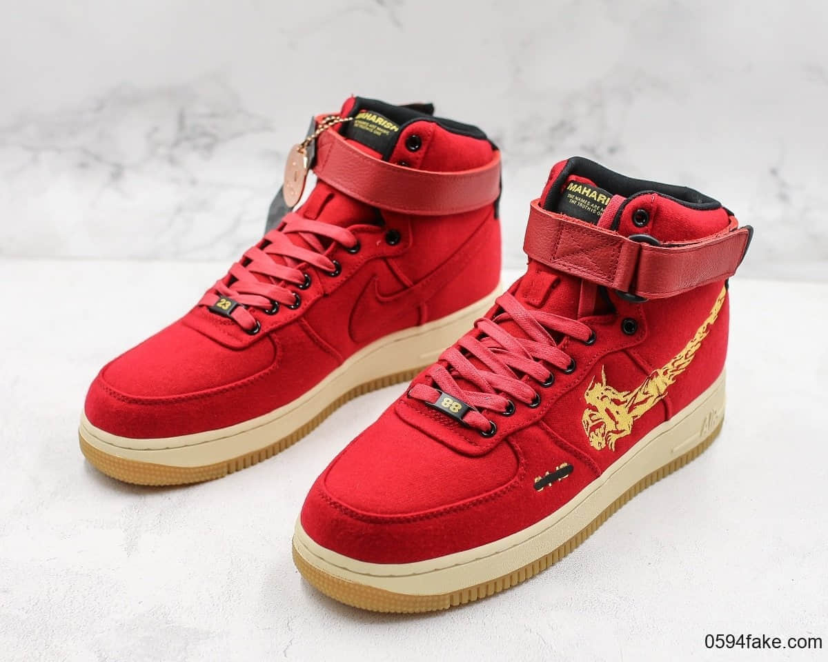 耐克nike Air Force 1 High Premium x maharishi纯原版本空军联名龙纹高帮中国红配色原厂刺绣大勾内置气垫 货号:CI3900-991