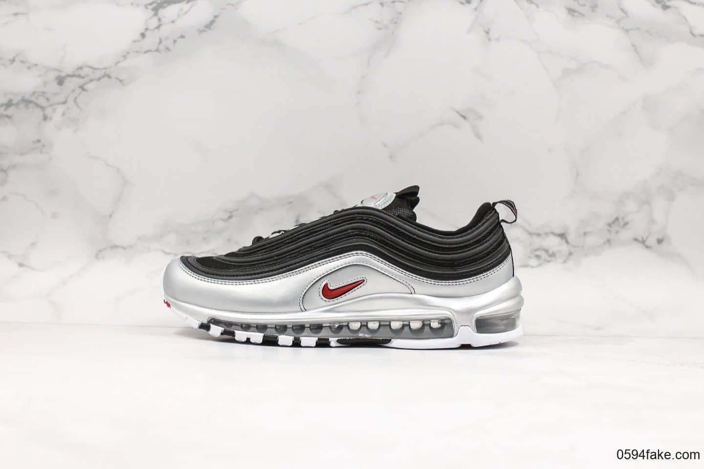 耐克Nike Air Max 97 QS Metallic Pack纯原版本重金属复古气垫百搭休闲运动慢跑鞋银黑红子弹男女鞋最高品质正确细节版本 货号:AT5458-001