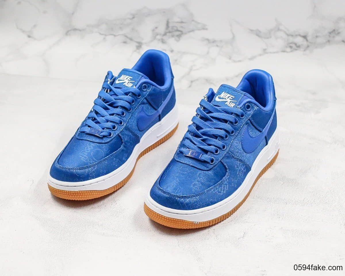 耐克CLOT x Nike Air Force 1陈冠希主理品牌联名空军一号蓝丝绸公司级带半码原装夜光水晶外底 货号:AO9286-400