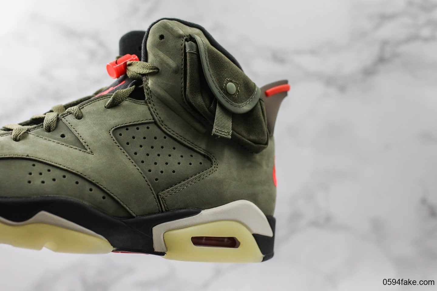 乔丹Travis Scott x Air Jordan 6斯科特联名AJ6橄榄绿OG纯原市售最高版本原鞋开发原厂皮料正确夜光大底 货号:CN1084-200