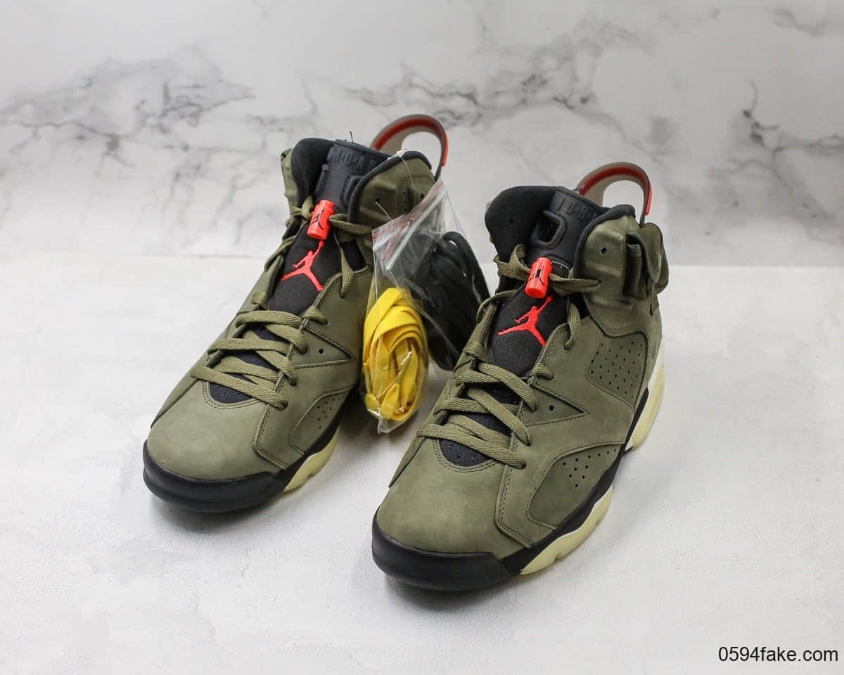 乔丹Travis Scott x Air Jordan 6斯科特联名AJ6橄榄绿OG纯原市售最高版本原鞋开发原厂皮料正确夜光大底 货号:CN1084-200