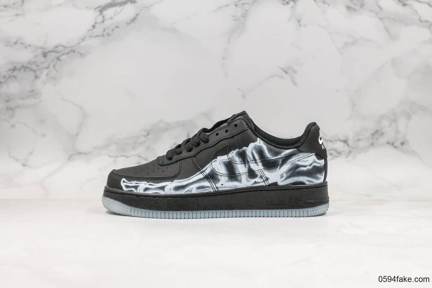 耐克Nike Air Force 1 “Skeleton”空军一号AF1低帮休闲板鞋万圣节黑色透视骨骼公司级带半码原鞋开发加持夜光大底 货号:BQ7541-101