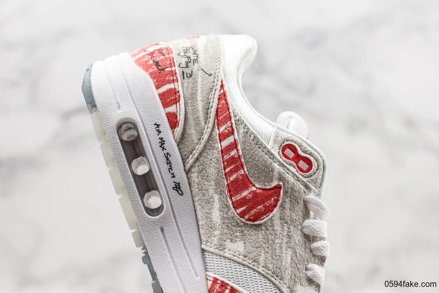 耐克Nike Air Max 1 Sketch Schematic公司级版本手绘涂鸦二次元红手稿黑线描绘小气垫运动潮鞋 货号:CJ4286-101