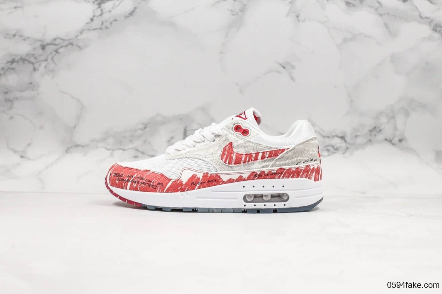 耐克Nike Air Max 1 Sketch Schematic公司级版本手绘涂鸦二次元红手稿黑线描绘小气垫运动潮鞋 货号:CJ4286-101