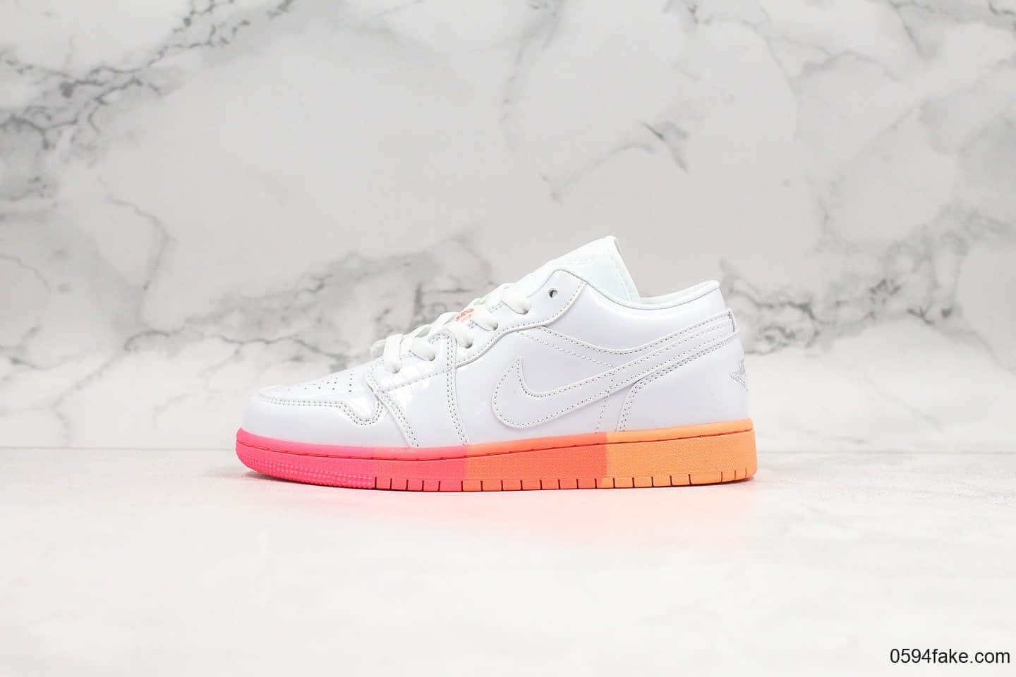 乔丹Air jordan 1 Low纯原版本霓虹渐变粉漆皮AJ1低帮新配色后掌内置sole气垫原厂双镜面漆皮全新二维码鞋标 (ID:20627) - 图片1