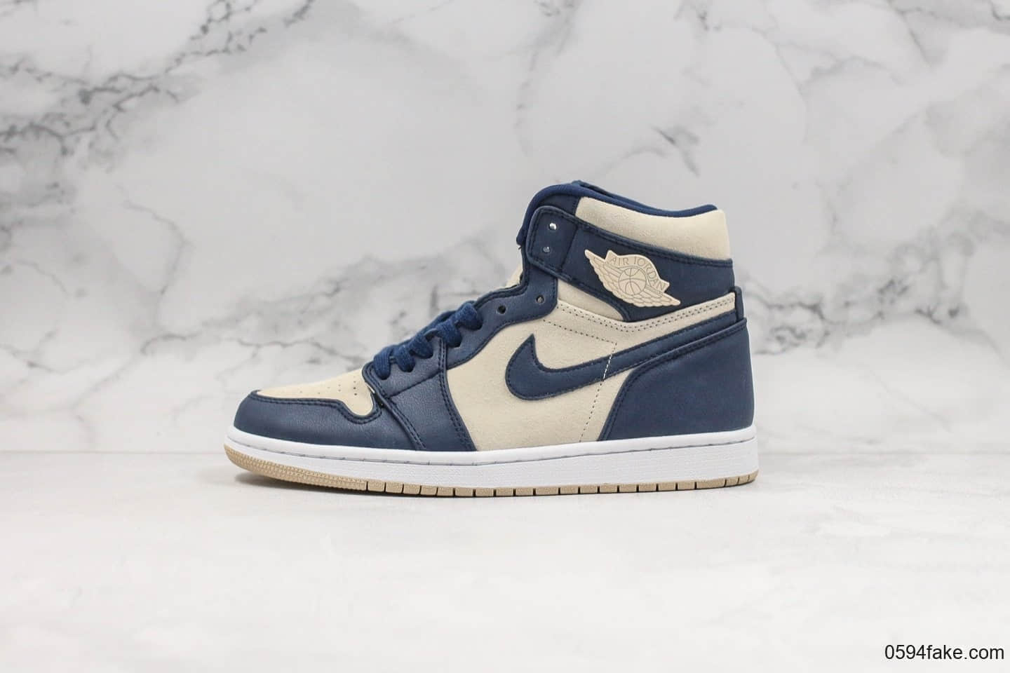 乔丹Air Jordan 1纯原版本高帮AJ1米白蓝原档案数据开发精准后跟定型区别市面通货版本 货号:AQ9131-401
