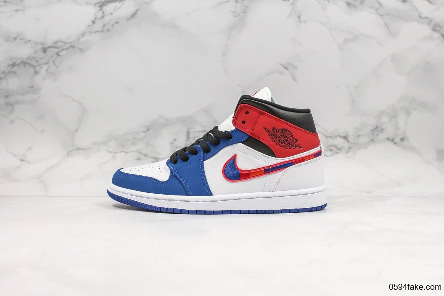 乔丹Air Jordan 1 Mid纯原版本中帮AJ1蓝幻勾彩色刺绣白蓝拼接原盒原标原档案数据开发 货号:852542-146