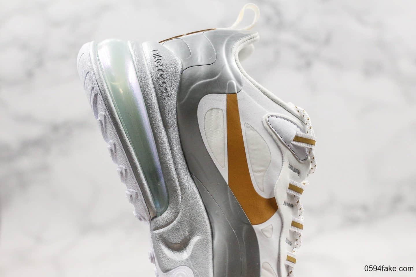耐克Nike React Air Max 270纯原版本网纱系列机能半掌气垫跑鞋上海限定白银配色原楦头原纸板打造 货号:CQ4597-110