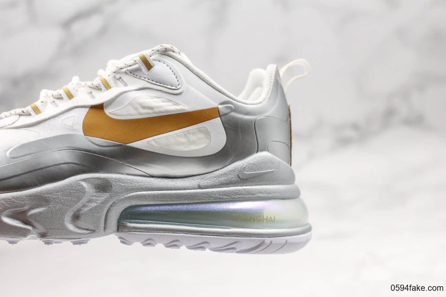 耐克Nike React Air Max 270纯原版本网纱系列机能半掌气垫跑鞋上海限定白银配色原楦头原纸板打造 货号:CQ4597-110
