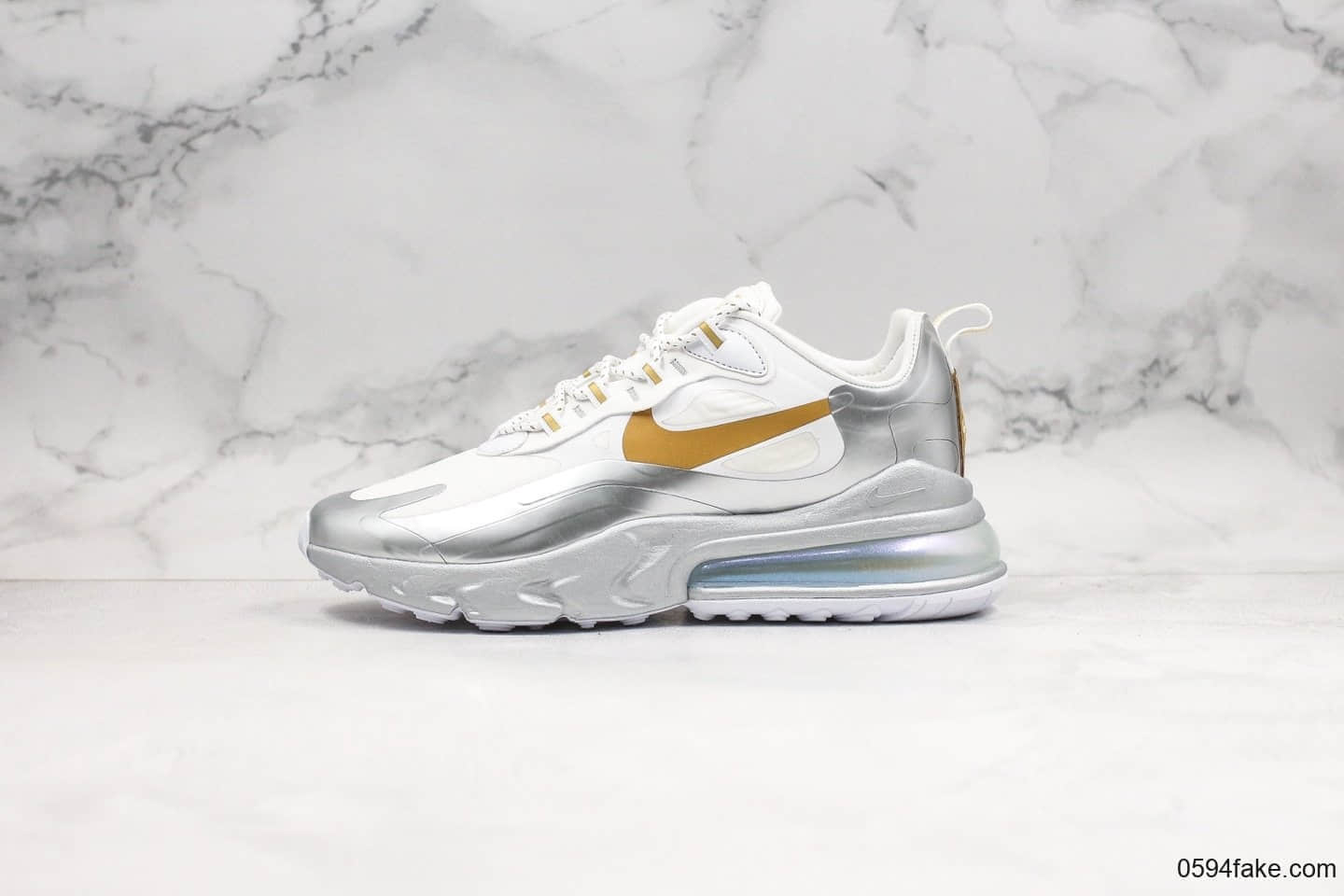耐克Nike React Air Max 270纯原版本网纱系列机能半掌气垫跑鞋上海限定白银配色原楦头原纸板打造 货号:CQ4597-110