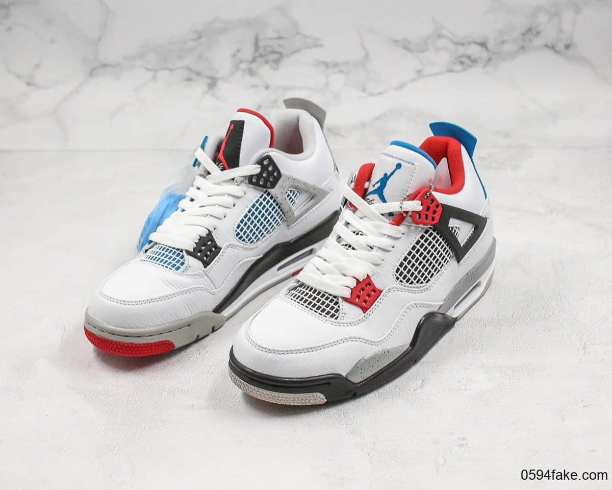 乔丹Air Jordan 4 What The纯原版本AJ4红蓝鸳鸯配色30周年白红蓝水泥原档案数据开发原厂可视气垫 货号:CI1184-146