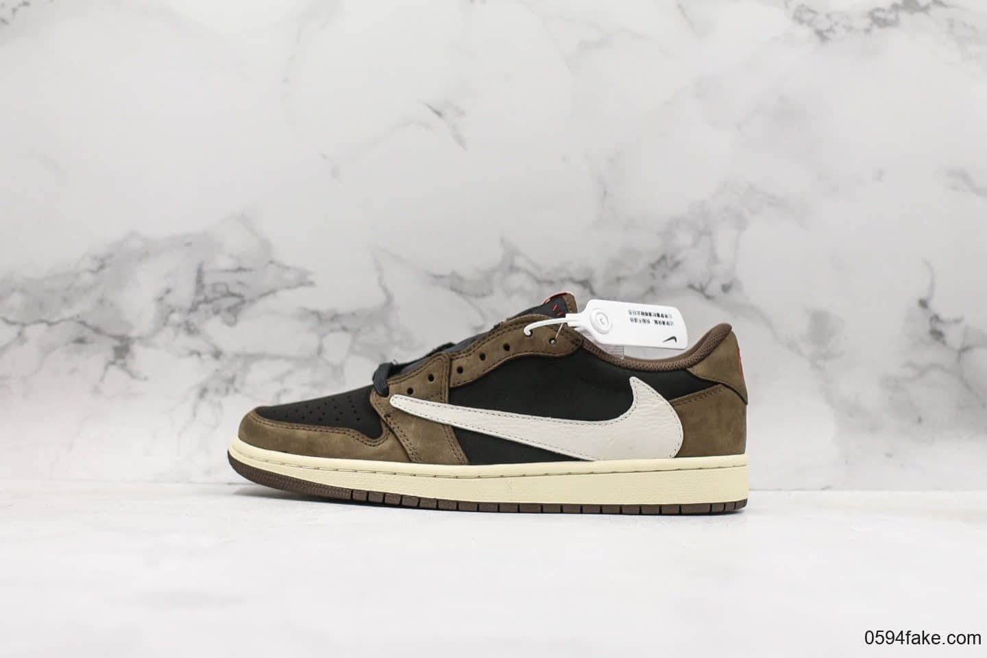 乔丹Travis Scott x Air Jordan AJ1 Low纯原版本联名款低帮倒钩AJ1深棕配色内置气垫原盒原标 (ID:27115) - 图片1