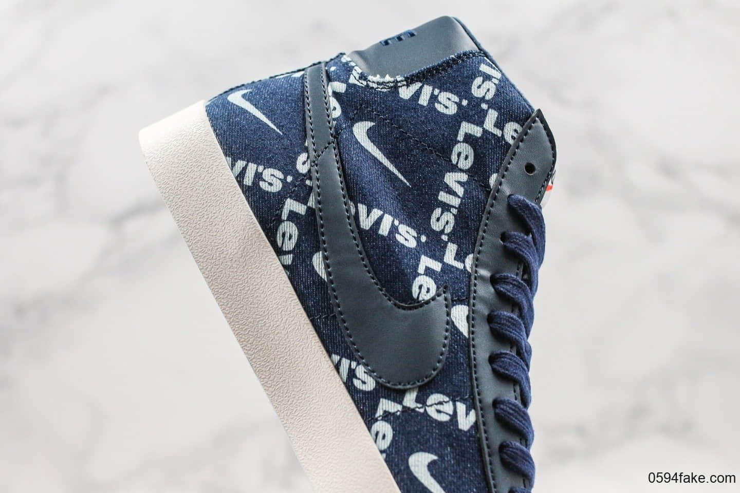 耐克LEVI'S NIKE W BLAZER MID QS HH纯原版本李维斯联名款高帮牛仔蓝帆布开拓者内置气垫原盒原标 货号:LH8238-002A