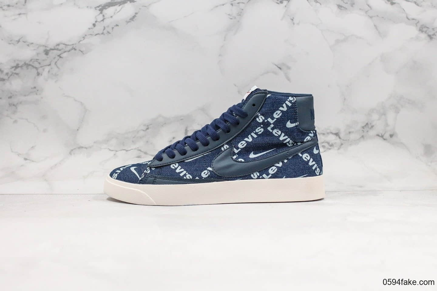 耐克LEVI'S NIKE W BLAZER MID QS HH纯原版本李维斯联名款高帮牛仔蓝帆布开拓者内置气垫原盒原标 货号:LH8238-002A