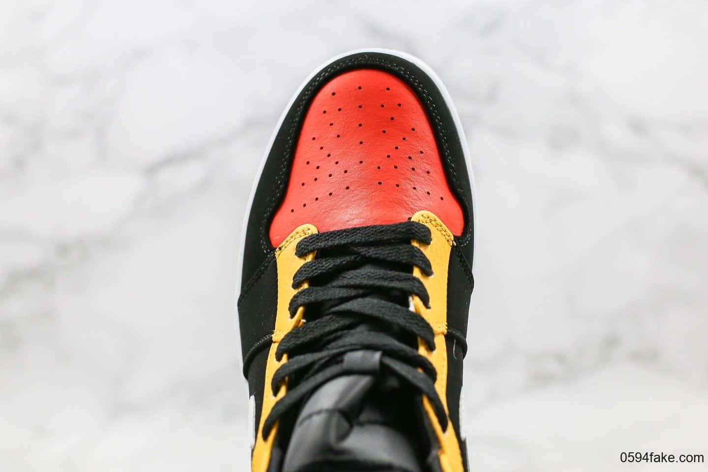 乔丹Air jordan 1 Mid纯原版本中帮AJ1黑黄扣碎拼接番茄炒蛋配色原档案数据开发原楦头原纸板打造 货号:852542-087