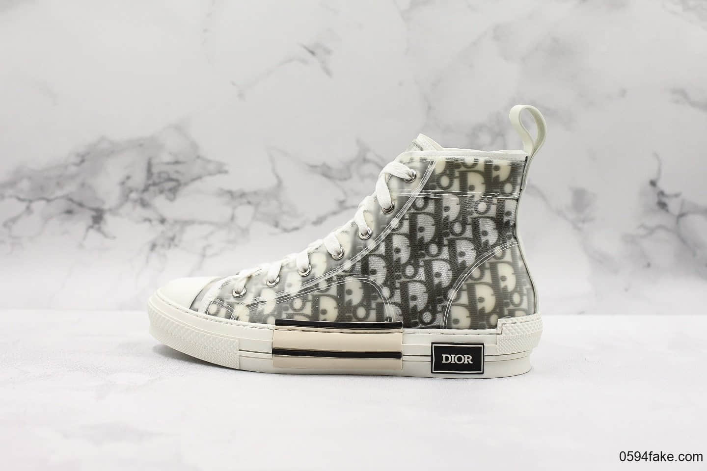 迪奥Dior B23 Oblique High Top Sneakers纯原版本透明印花高筒板鞋透明白黑CD重影配色独立开模原盒 (ID:30622) - 图片1