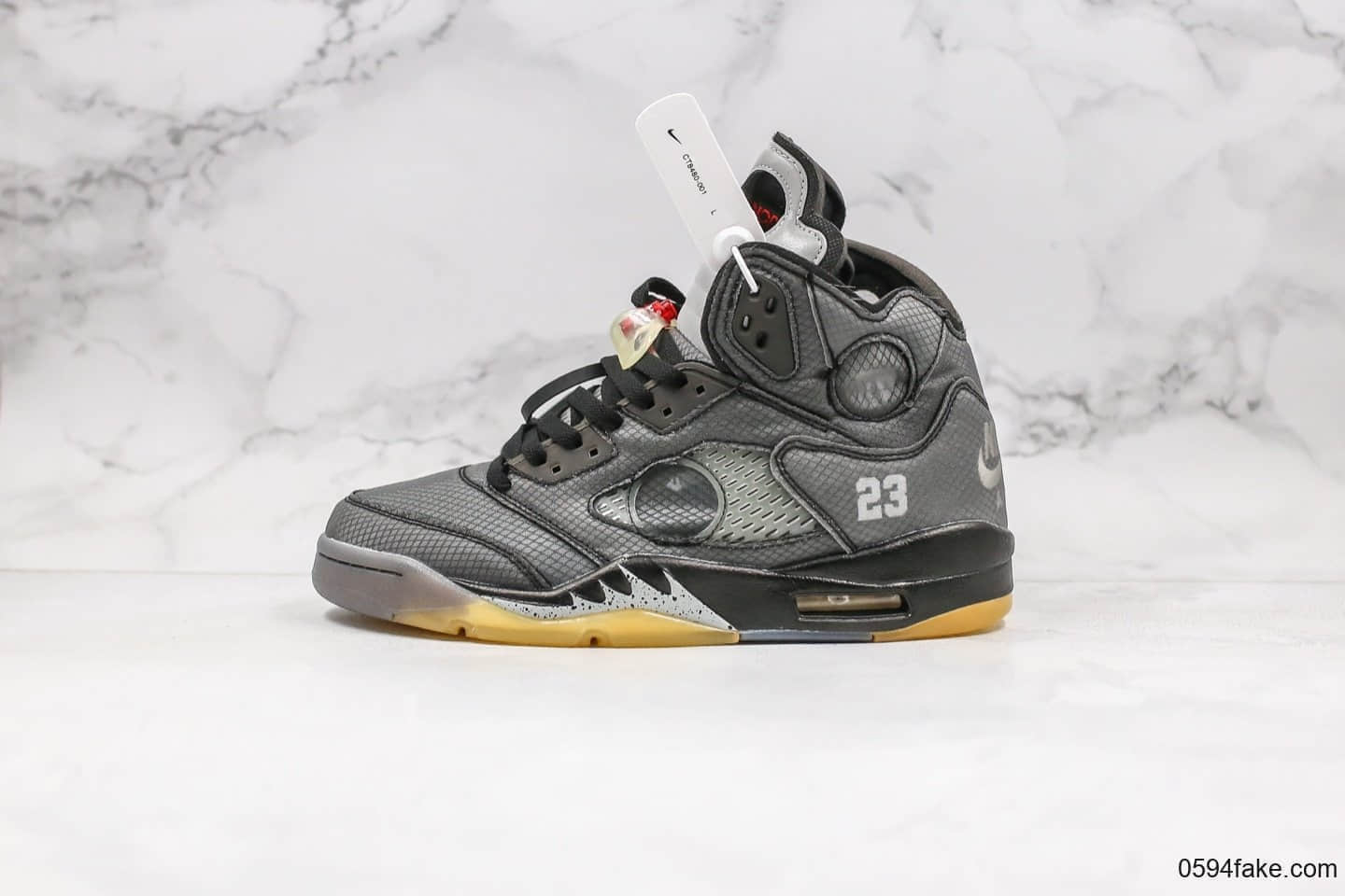 乔丹OFF-WHITE x Air Jordan 5纯原版本联名款OW AJ5解构黑蝉翼内置气垫原档案数据开发原盒原标配件齐全 (ID:31198) - 图片1