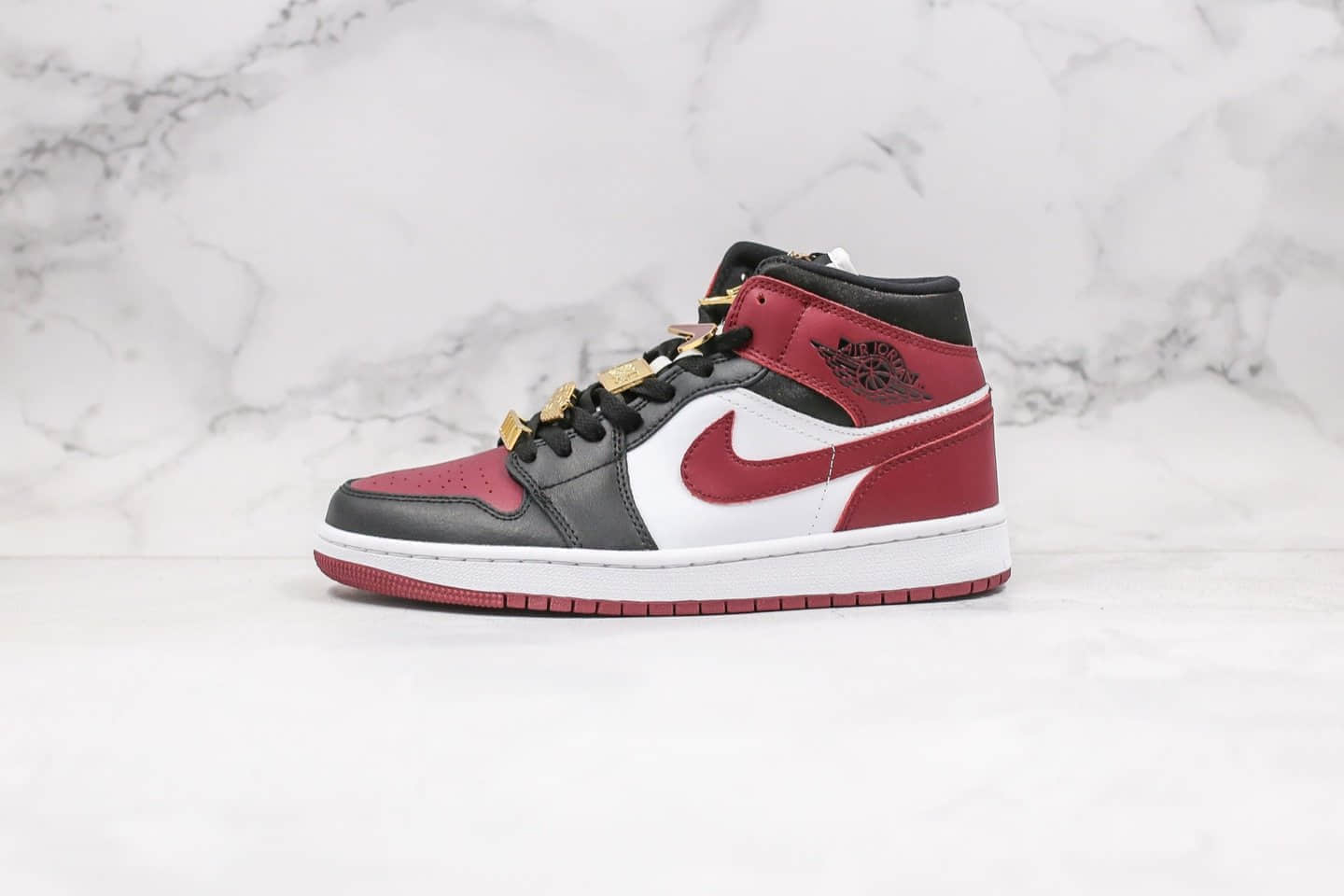 乔丹Air Jordan 1 Mid纯原版本中帮AJ1暗黑红色35周年限定配色原盒原标配件齐全 (ID:31645) - 图片1