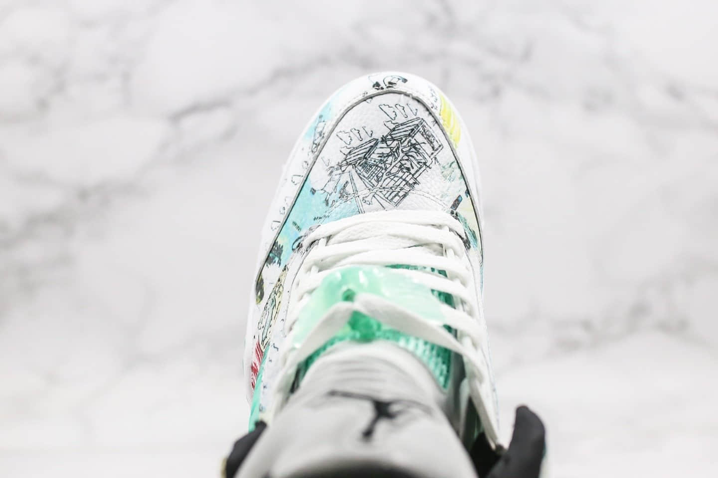 乔丹Air Jordan AJ5 Wings纯原版本高帮AJ5涂鸦3M反光蓝绿色原盒原标原厂鞋面材质 货号:AV2405-900