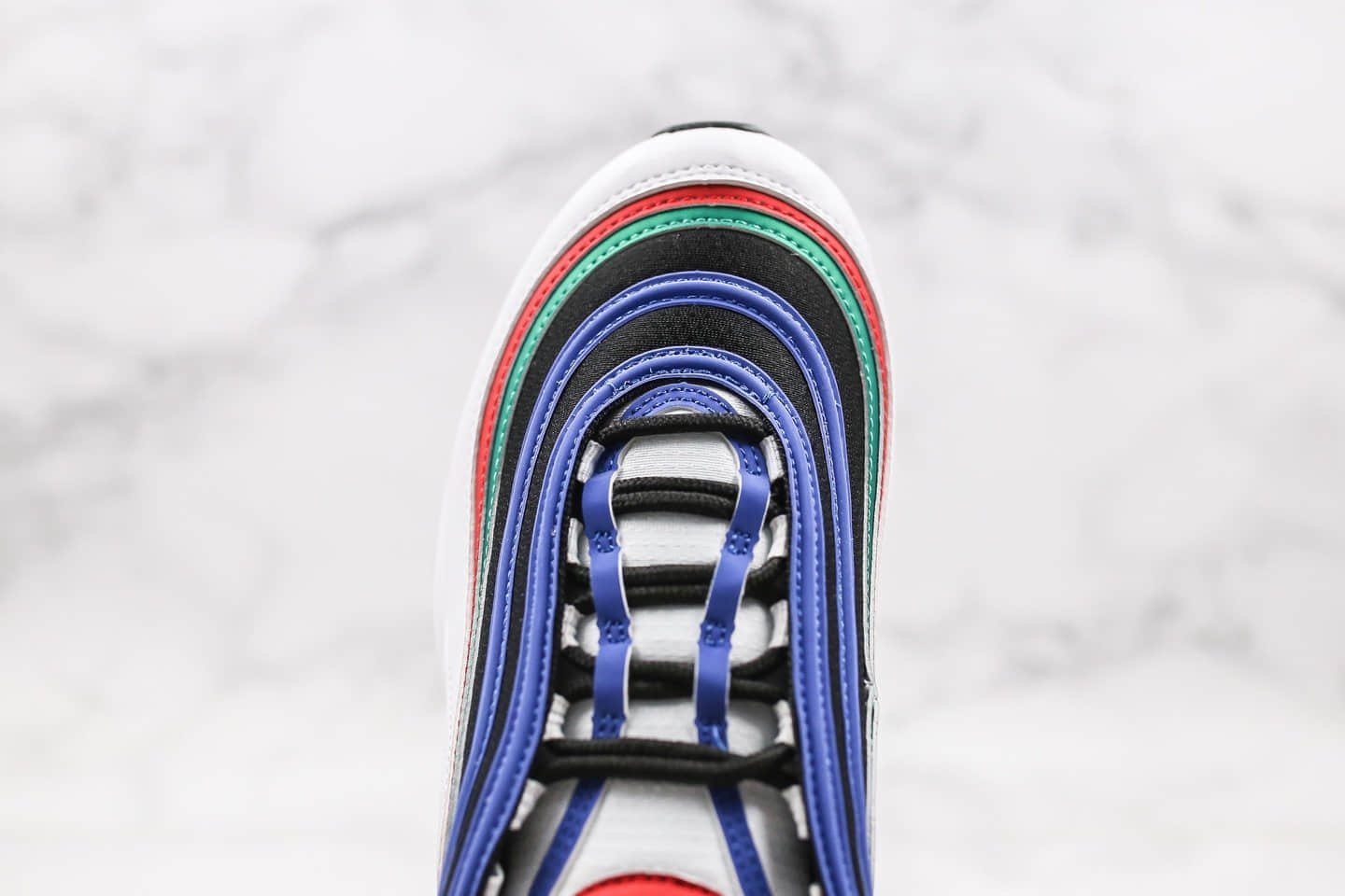 耐克Nike Air Max 97纯原版本子弹Max97气垫鞋黑蓝白绿红拼色内置真实气垫原盒原标 货号:CW7013-100