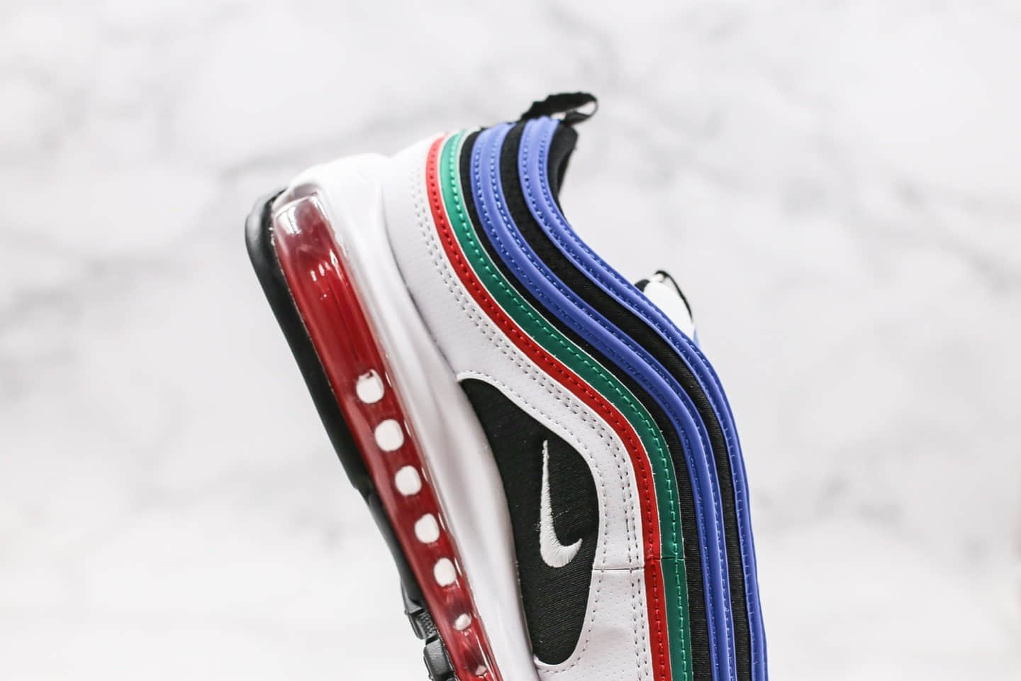 耐克Nike Air Max 97纯原版本子弹Max97气垫鞋黑蓝白绿红拼色内置真实气垫原盒原标 货号:CW7013-100