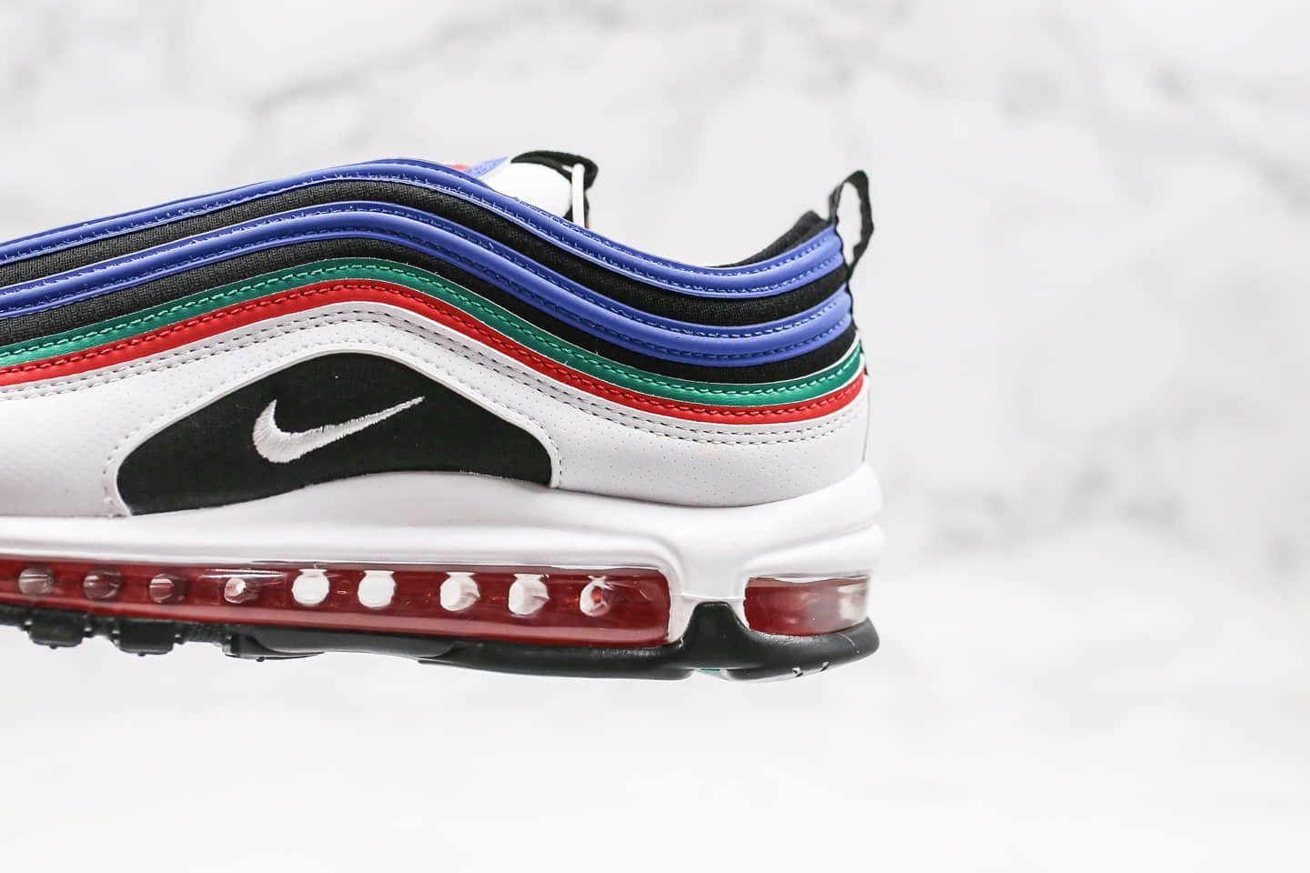 耐克Nike Air Max 97纯原版本子弹Max97气垫鞋黑蓝白绿红拼色内置真实气垫原盒原标 货号:CW7013-100