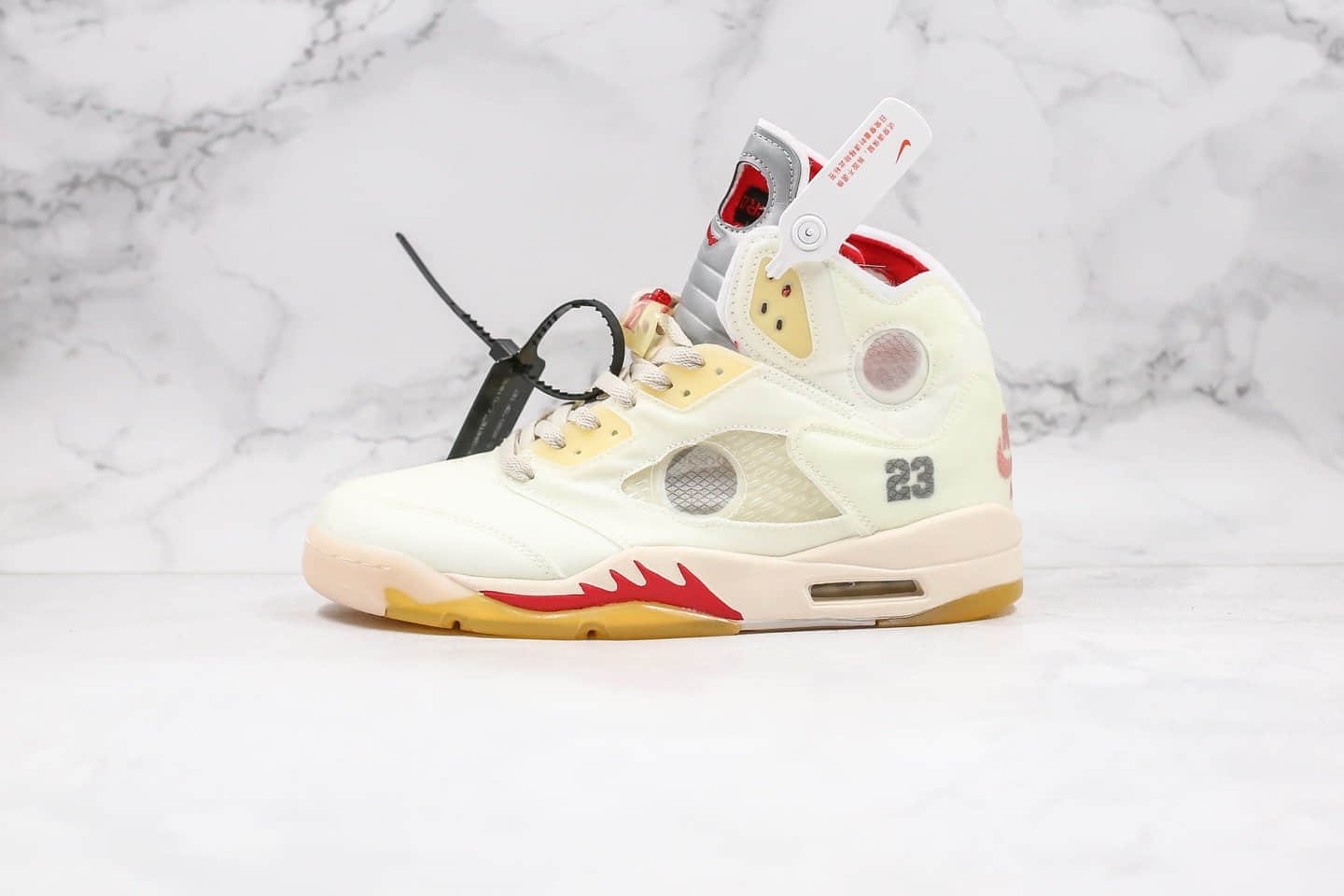 乔丹OFF-WHITE x Air Jordan 5 Cream纯原版本OW联名款AJ5奶油冰淇淋配色原盒配件3M鞋舌反光正确后跟定型 (ID:31849) - 图片1