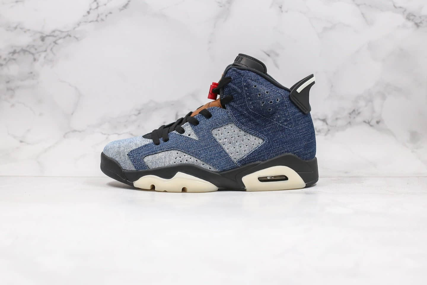 乔丹Travis Scott x Air Jordan 6 Medium Olive纯原版本斯科特联名款AJ6水洗丹宁牛仔蓝正确头层磨砂皮 (ID:32293) - 图片1