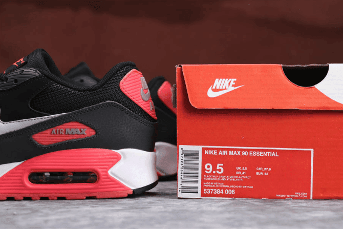 Nike Air Max 90 ESSENTIAL黑白粉 耐克透明气垫网布运动鞋 货号:537384-006